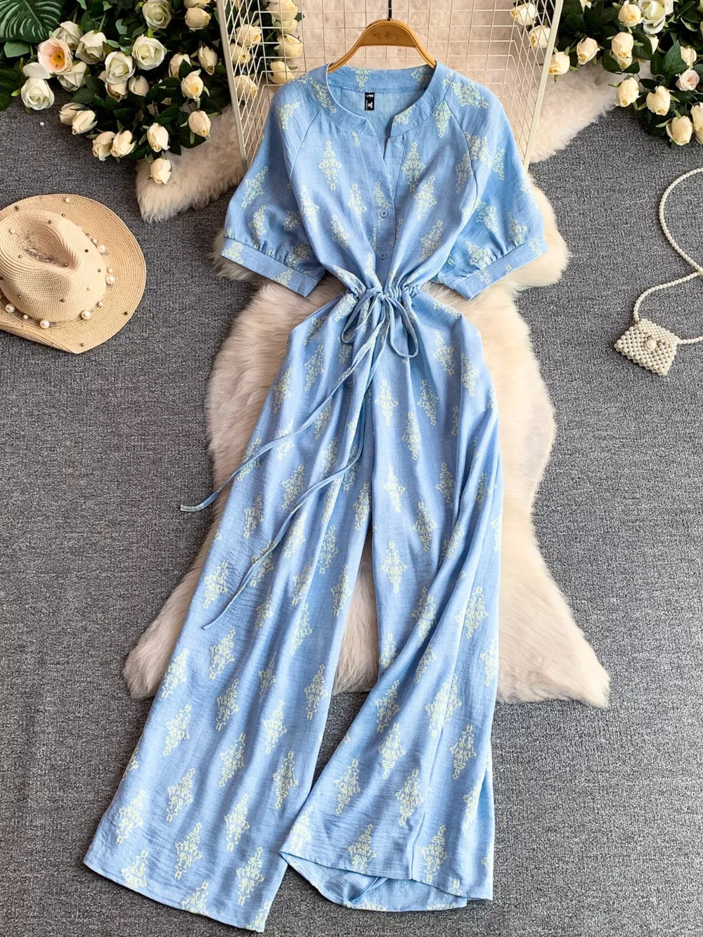 Printed Short Sleeve Wide Leg Jumpsuit, image 2
