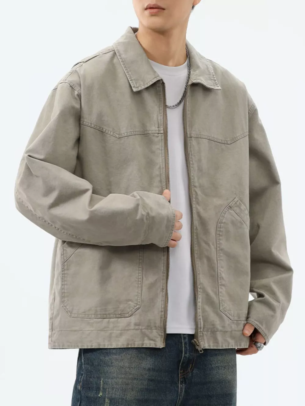 Men's Plus Size Zip-Up Trucker Jacket, image 3