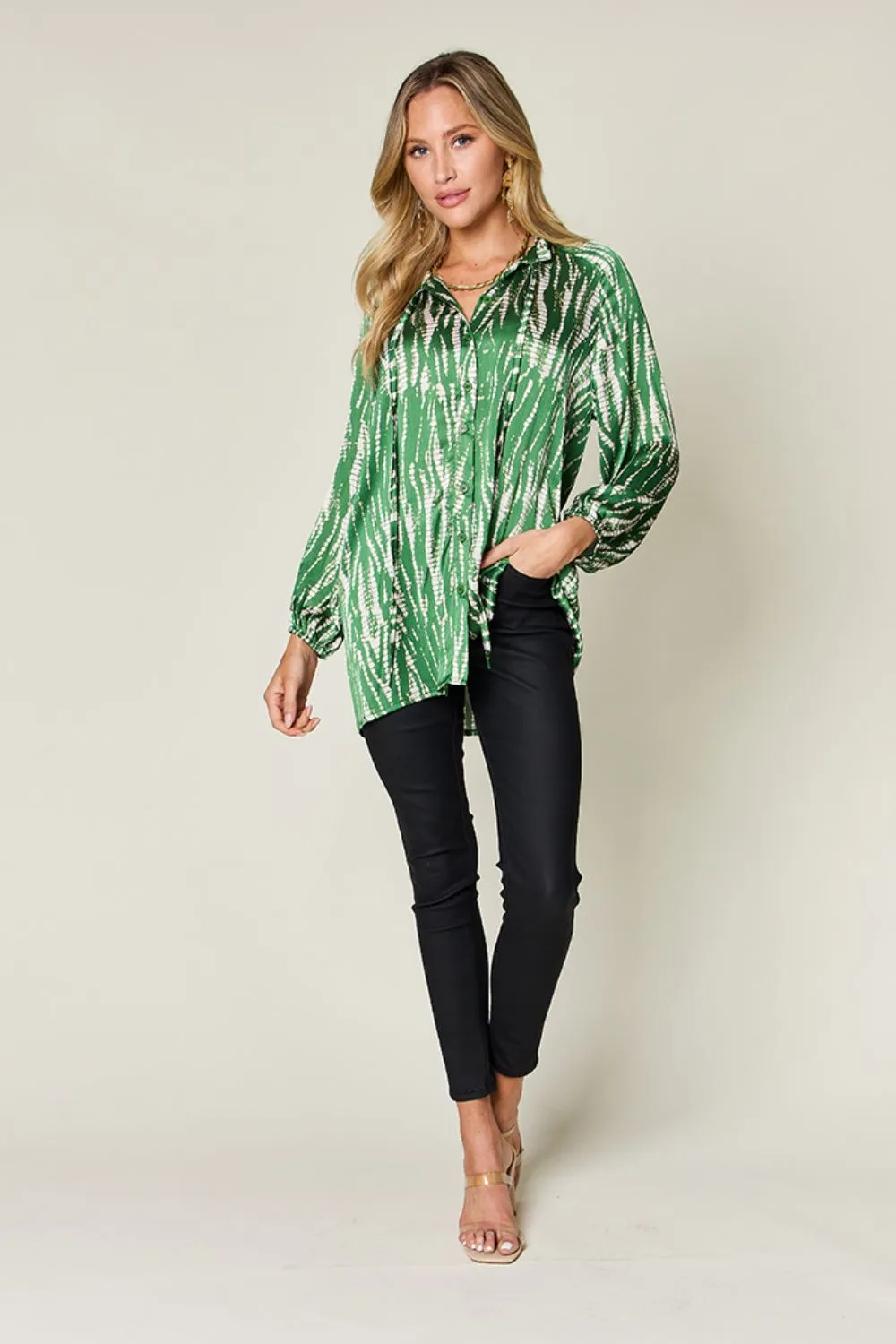 Full Size Printed Button Up Long Sleeve Shirt, image 25