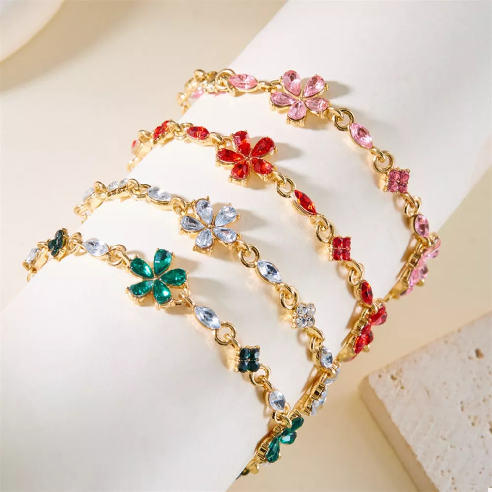 18K Gold-Plated Rhinestone Flower Bracelet, image 8