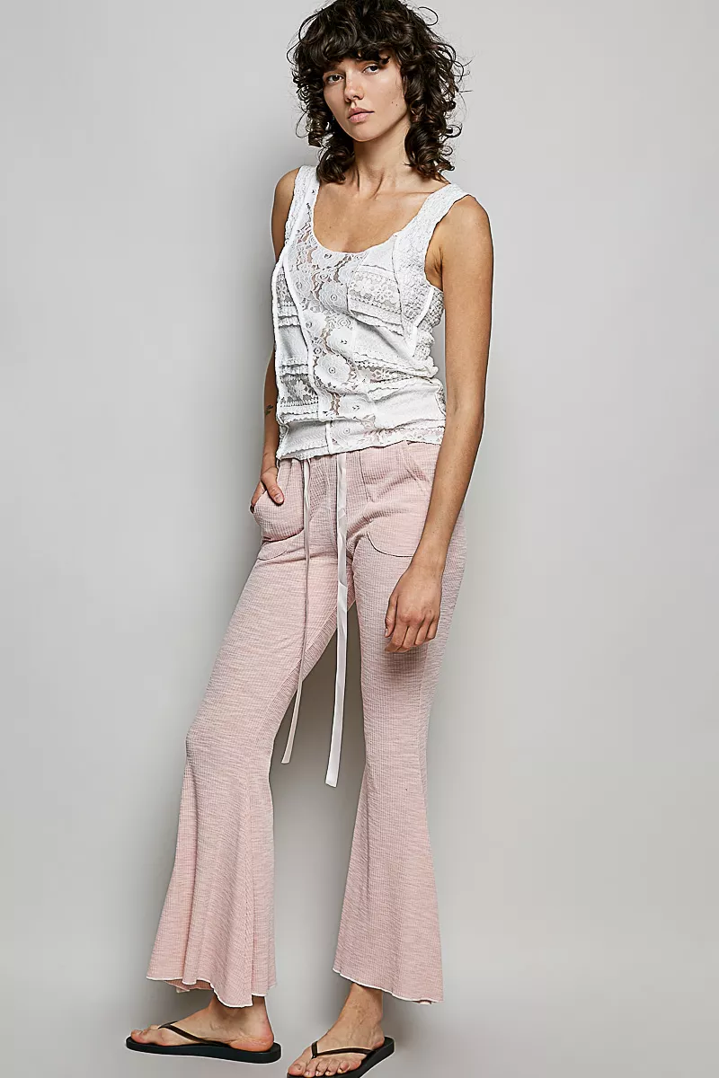 Drawstring Textured Ribbed Knit Pants, image 5