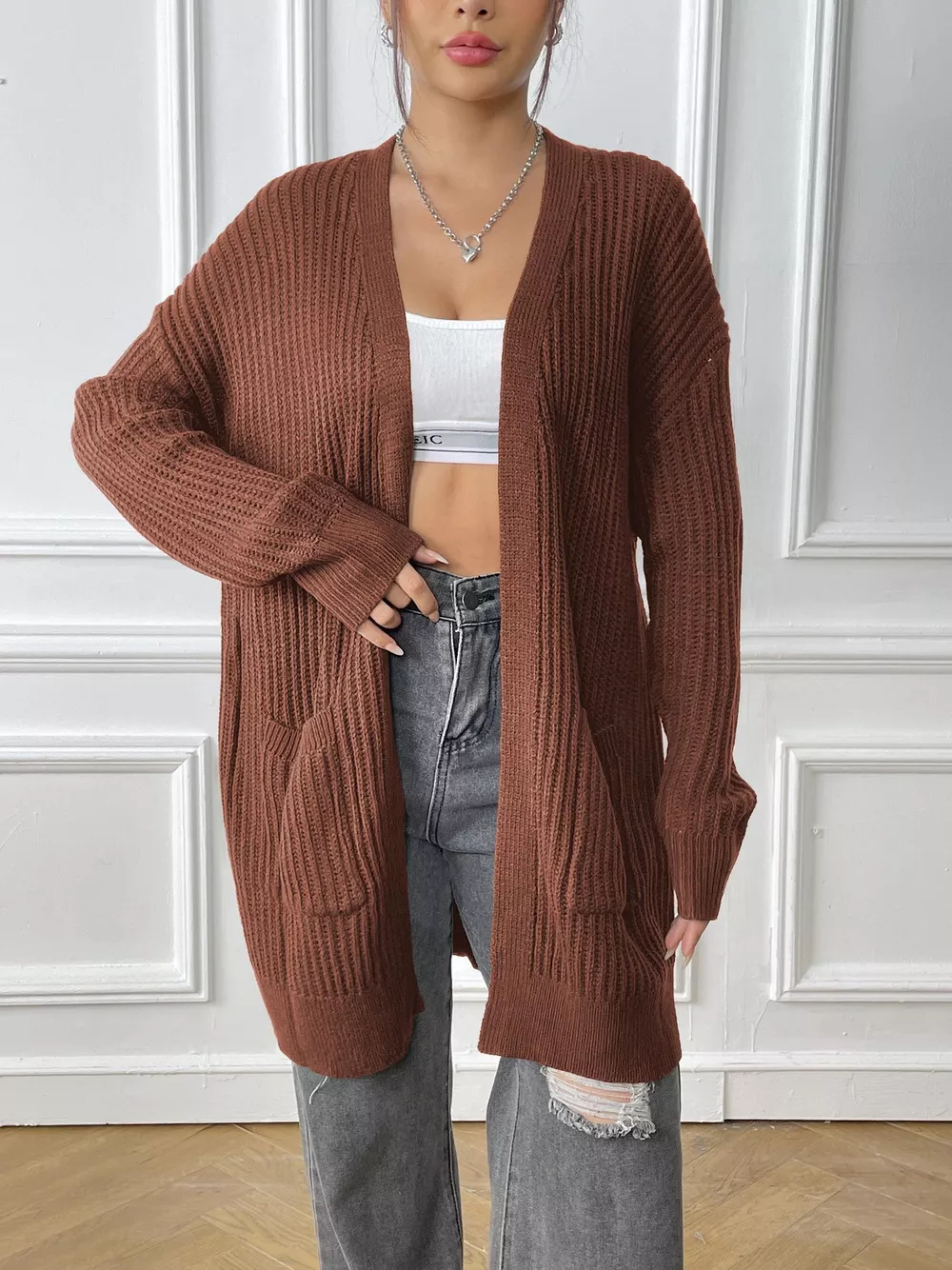 Open Front Drop Shoulder Cardigan, image 14
