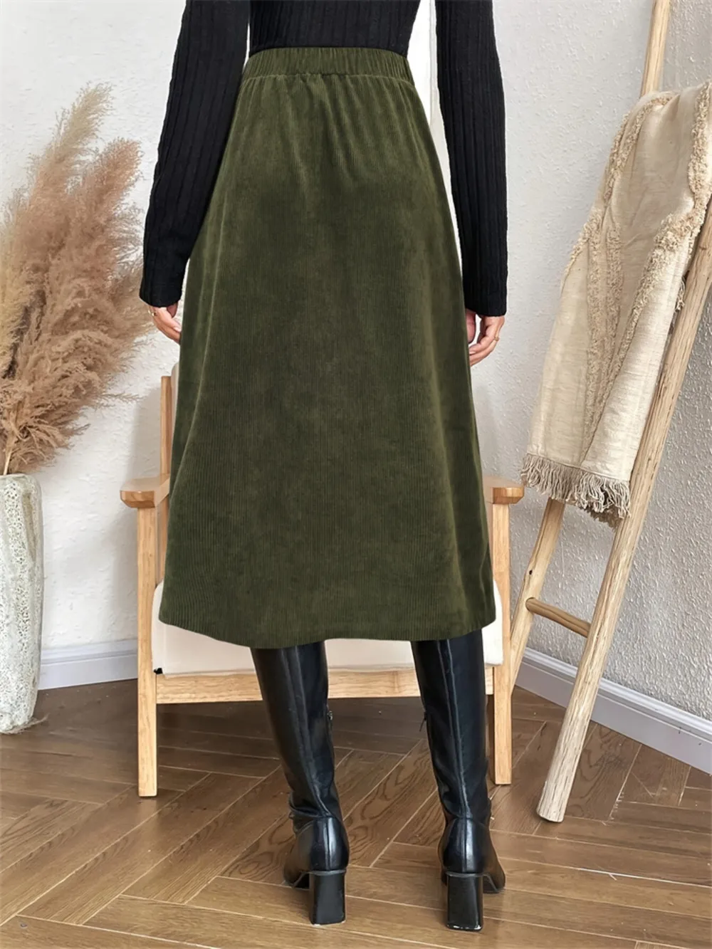 Pocketed Back Elastic Waist Skirt, image 2