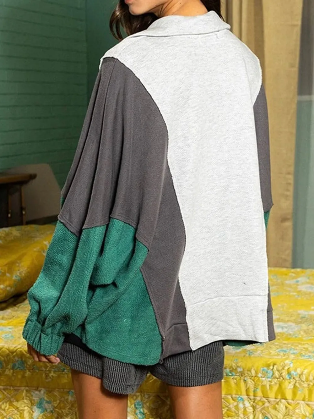 High-Low Exposed Seam Contrast Long Sleeve Sweatshirt, image 24