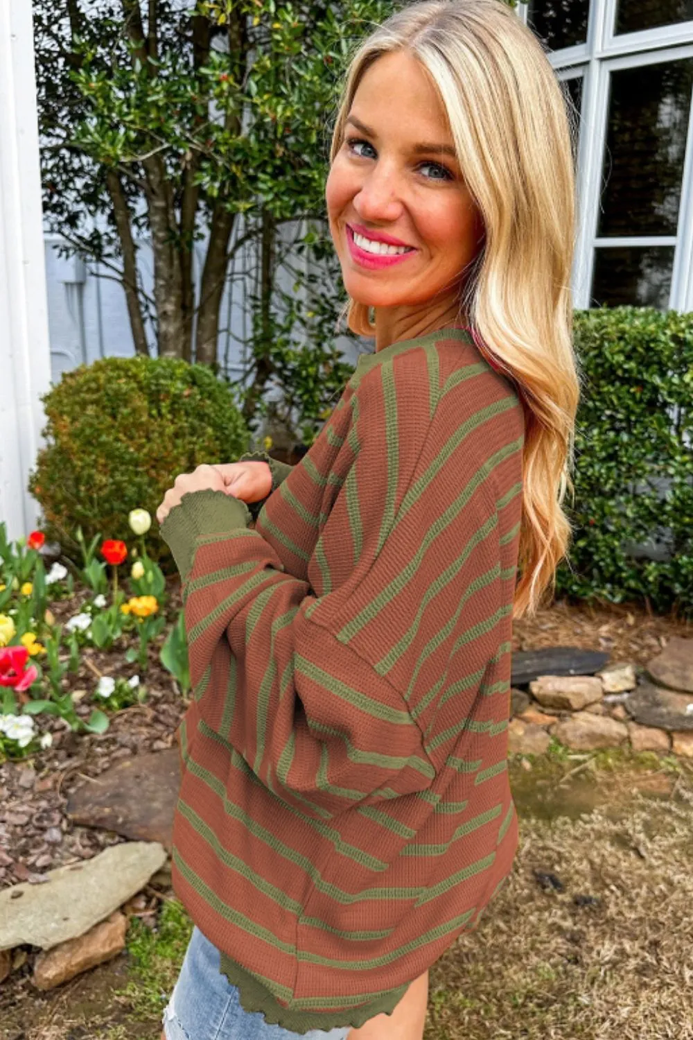 Striped Round Neck Long Sleeve Sweater, image 13