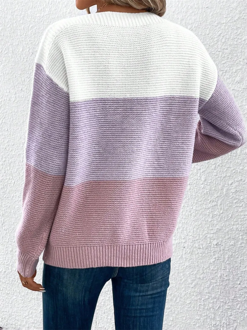 Color Block Drop Shoulder Long Sleeve Sweater, image 14