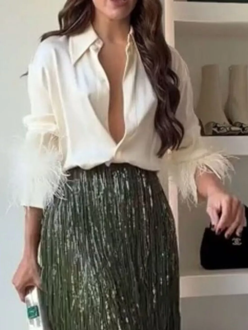 Fringe Long Sleeve Shirt & Skirt Set, image 4