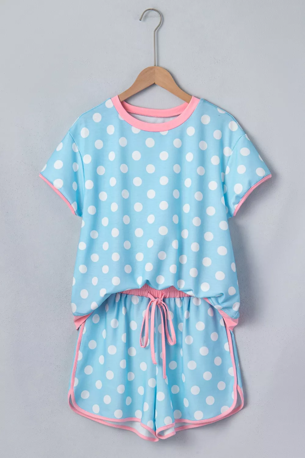 Polka Dot Contrast Trim Top and Drawstring Shorts Set, image 3