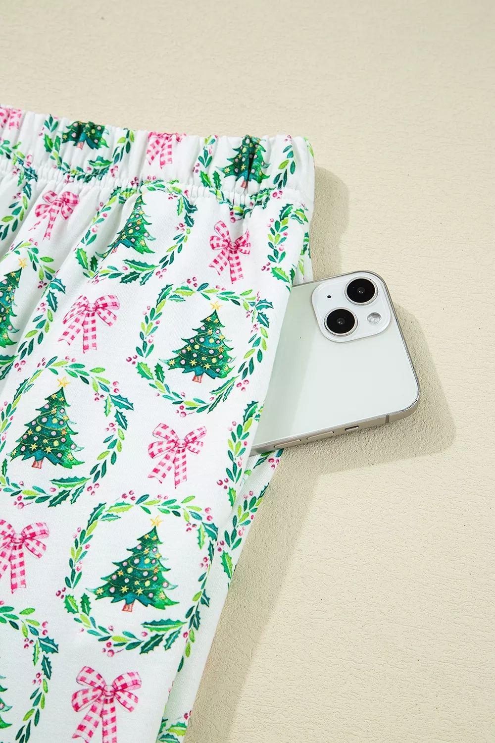 Christmas Tree Print Contrast Striped Banding 2pcs Lounge Set, image 14