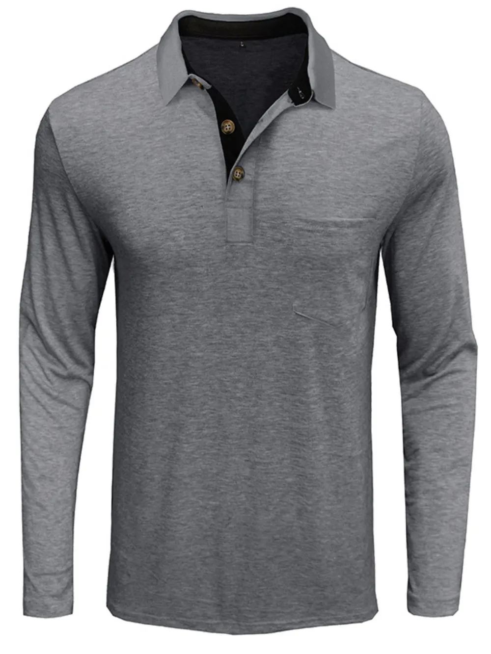 Men's Full Size Long Sleeve Pocket Polo Shirt Plus Size, image 6