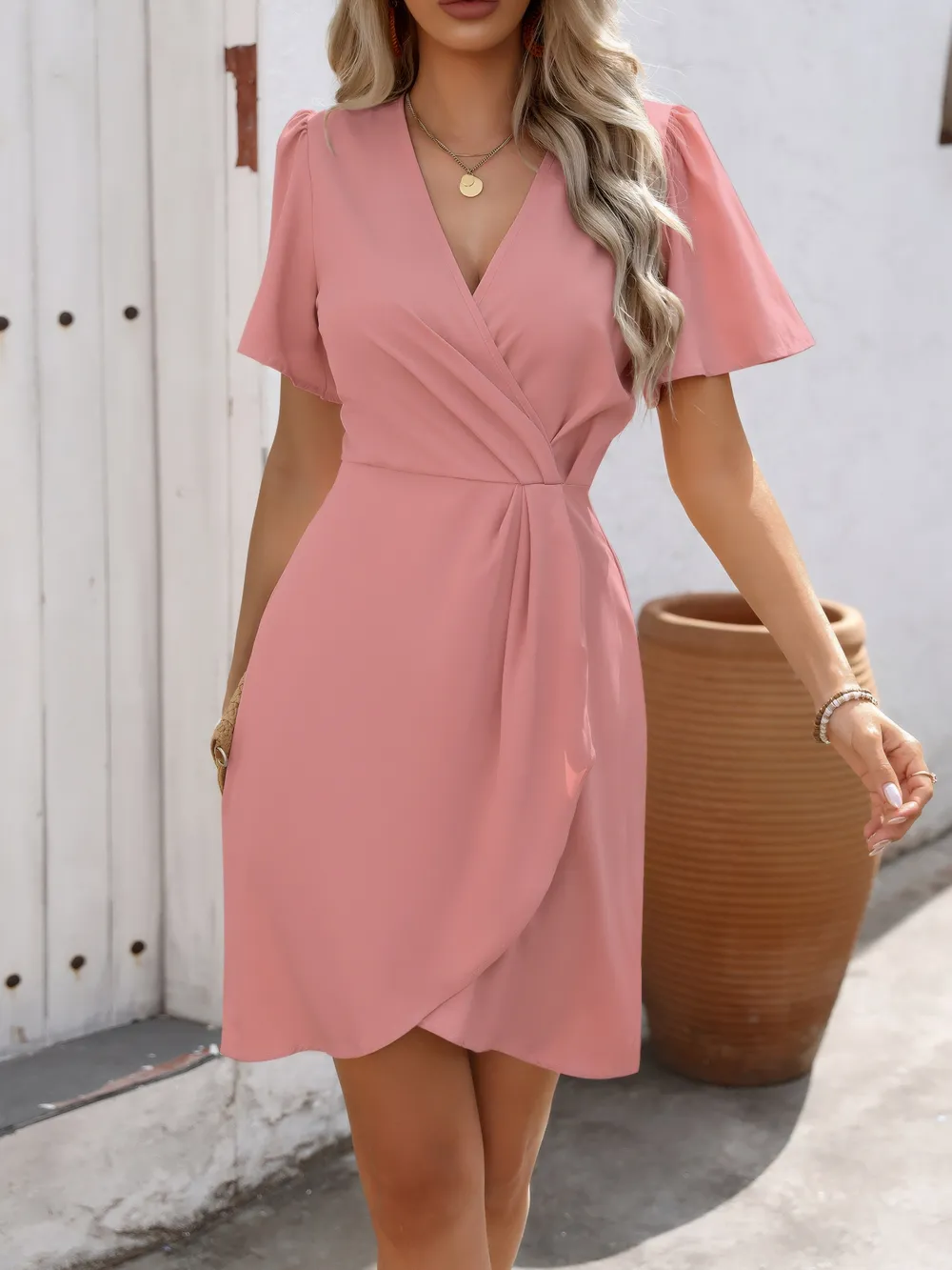Surplice Flutter Sleeve Mini Dress, image 12