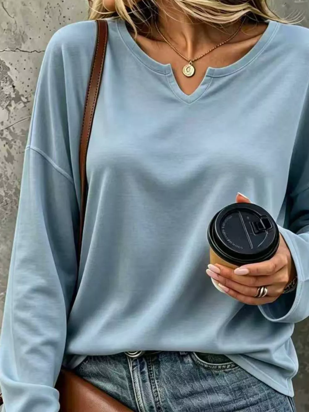 Full Size Solid Color Long Sleeve Loose T-Shirt Plus Size, image 11