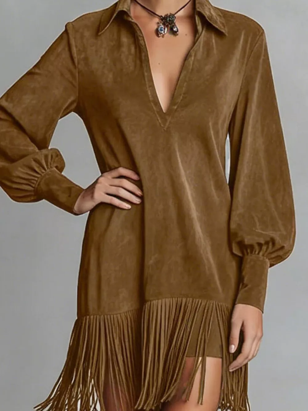 Fringed Lantern Sleeve Dress, image 6
