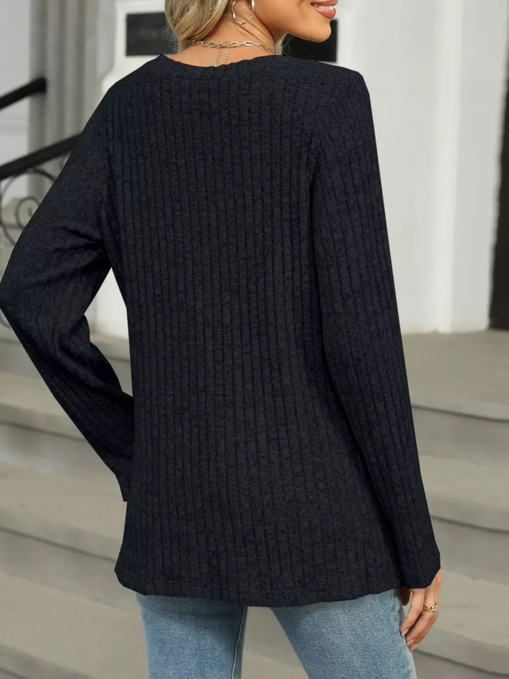 Ribbed Round Neck Long Sleeve Top, image 27