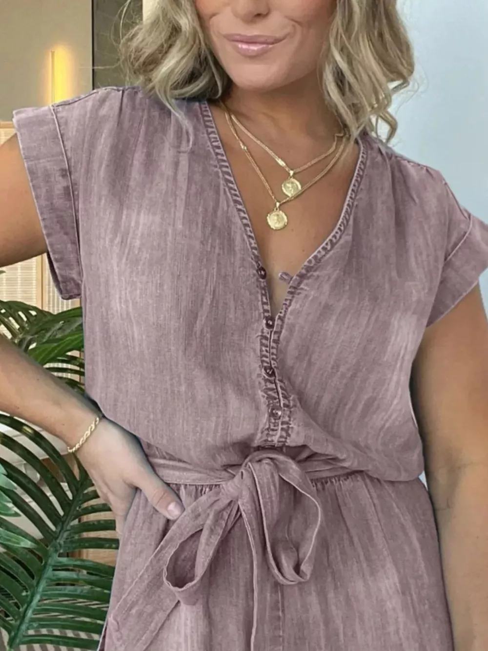 Full Size Tie Waist Cap Sleeve Romper Plus Size, image 18