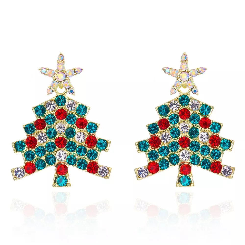 Christmas Tree Rhinestone Earrings, image 5