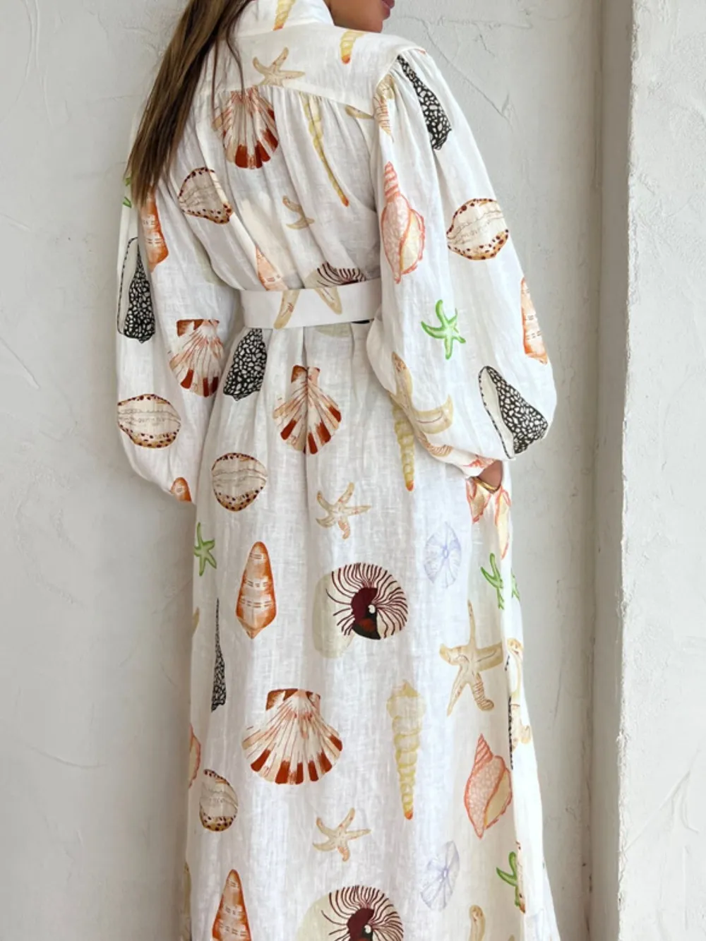 Printed Balloon Sleeve Maxi Shirt Dress, image 5