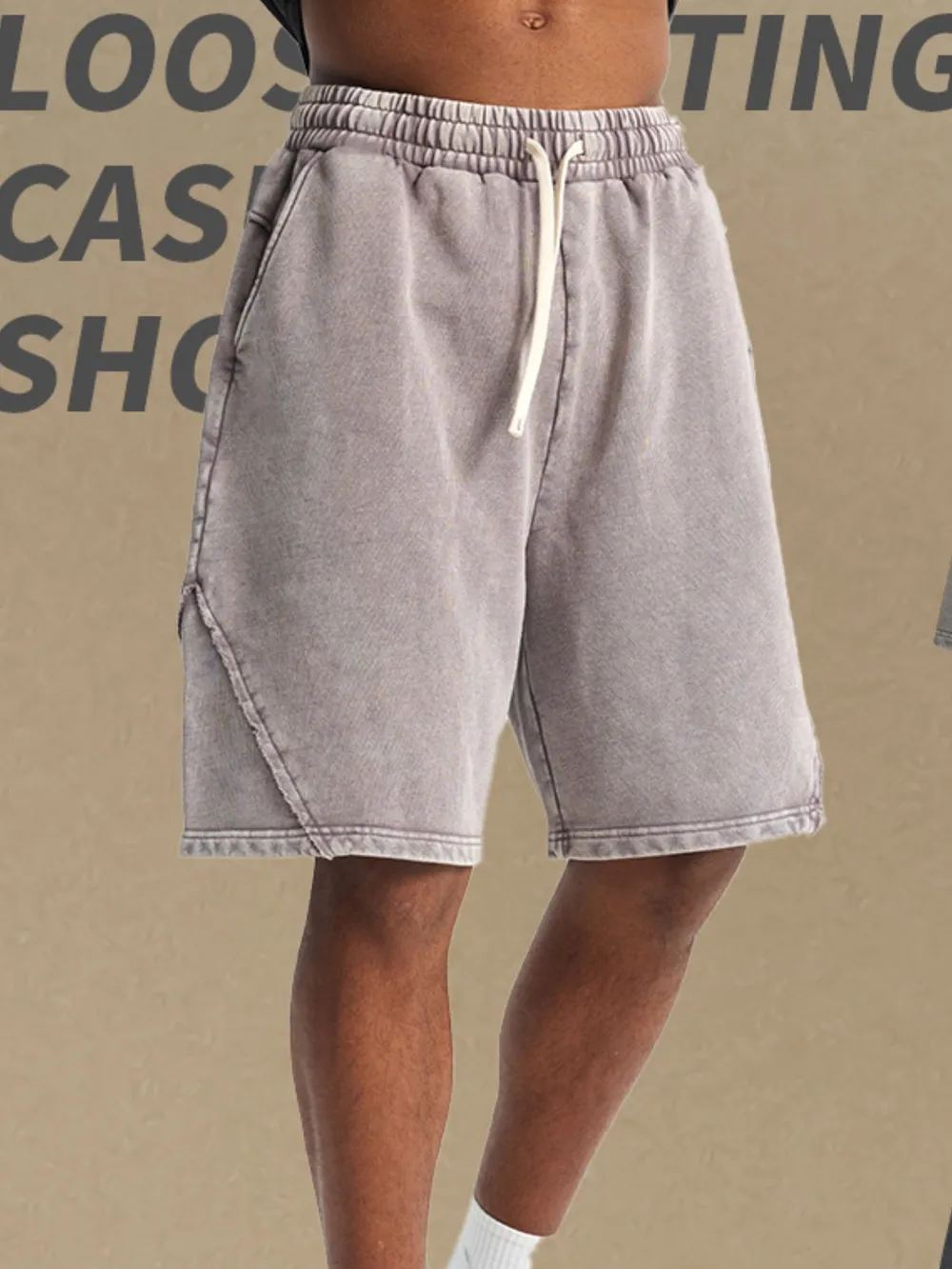 Men's Casual Drawstring Washed Shorts, image 2