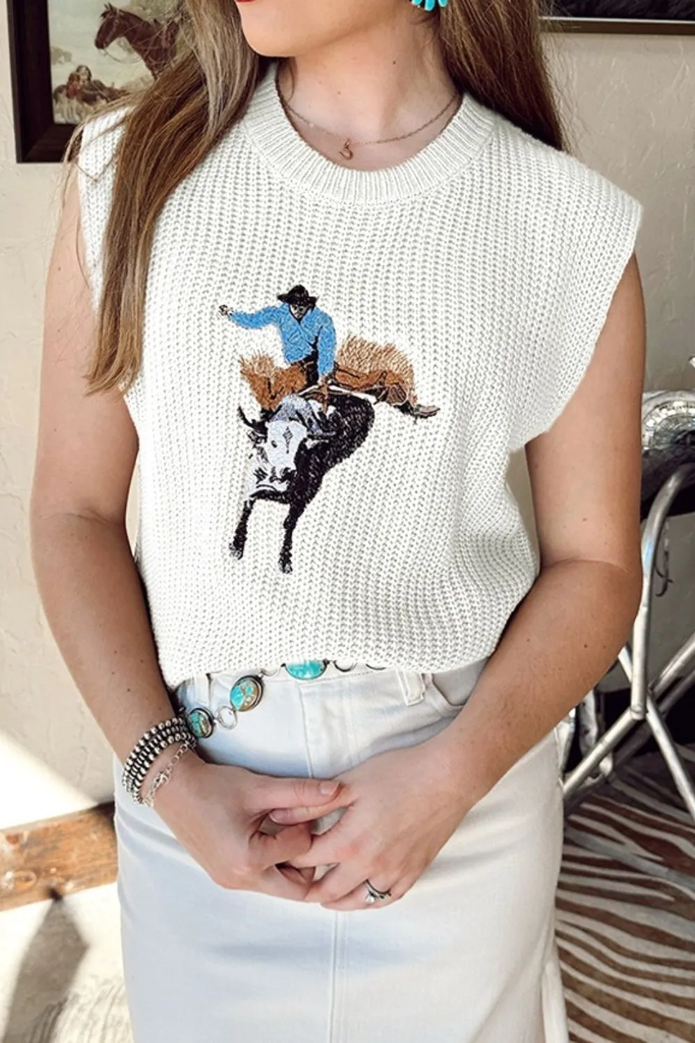 Graphic Round Neck Sweater Vest, image 2