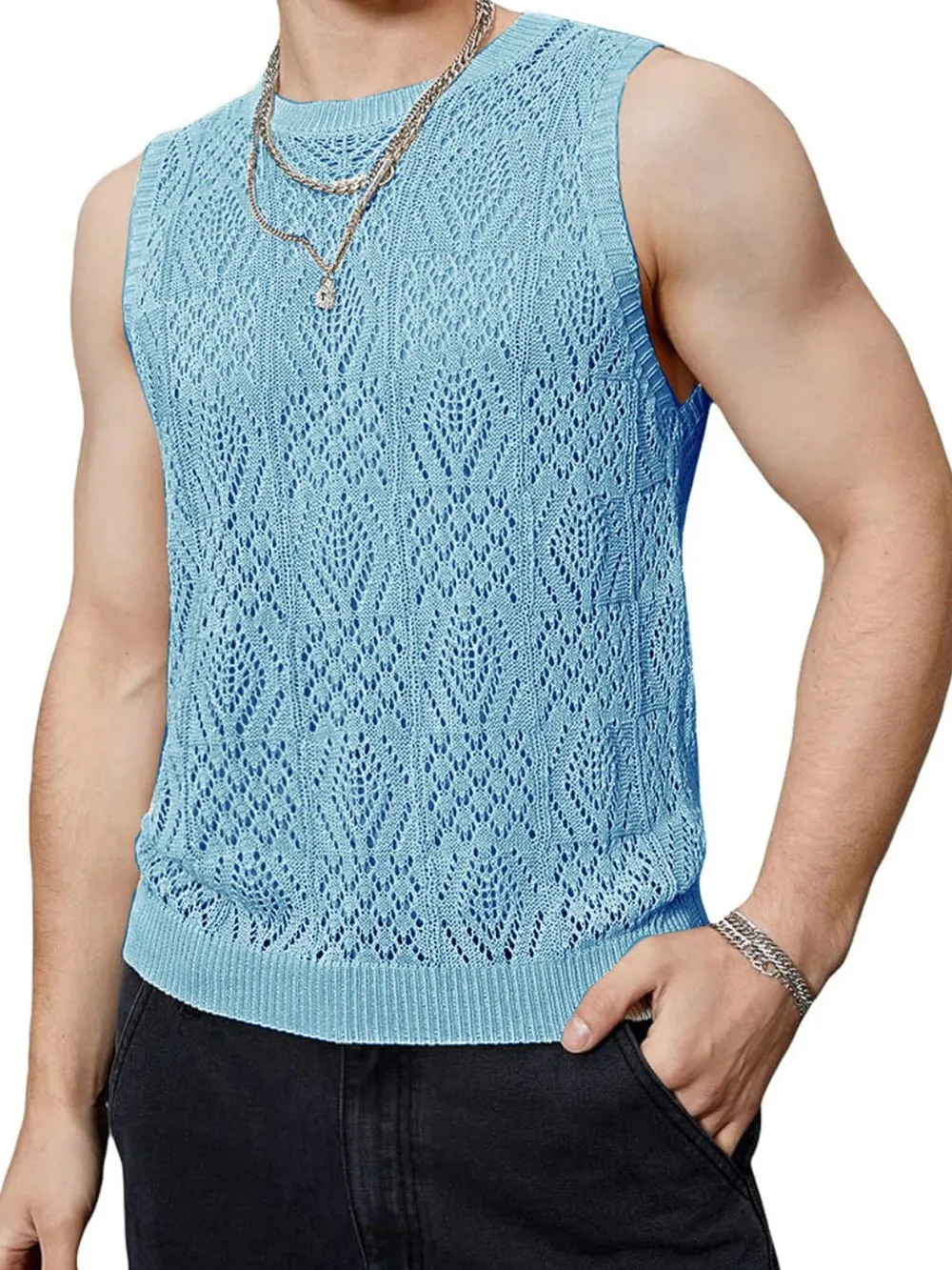 Men's Openwork Round Neck Tank, image 9