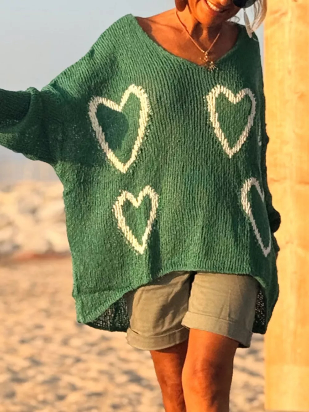 Heart V-Neck Dropped Shoulder Sweater, image 17