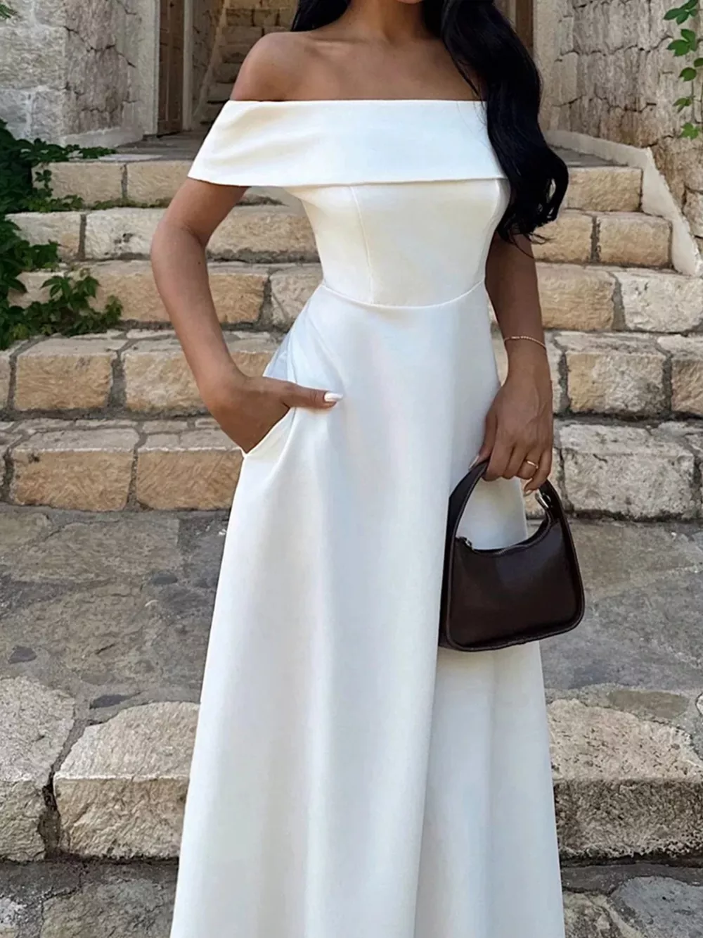 Off-Shoulder A-Line Maxi Dress, image 3