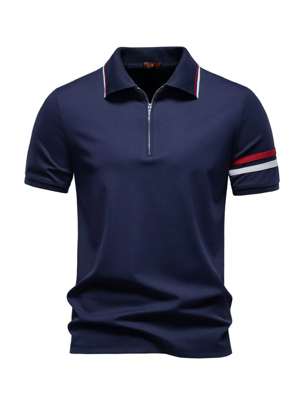 Men's Zippered Collar Polo with Striped, image 3