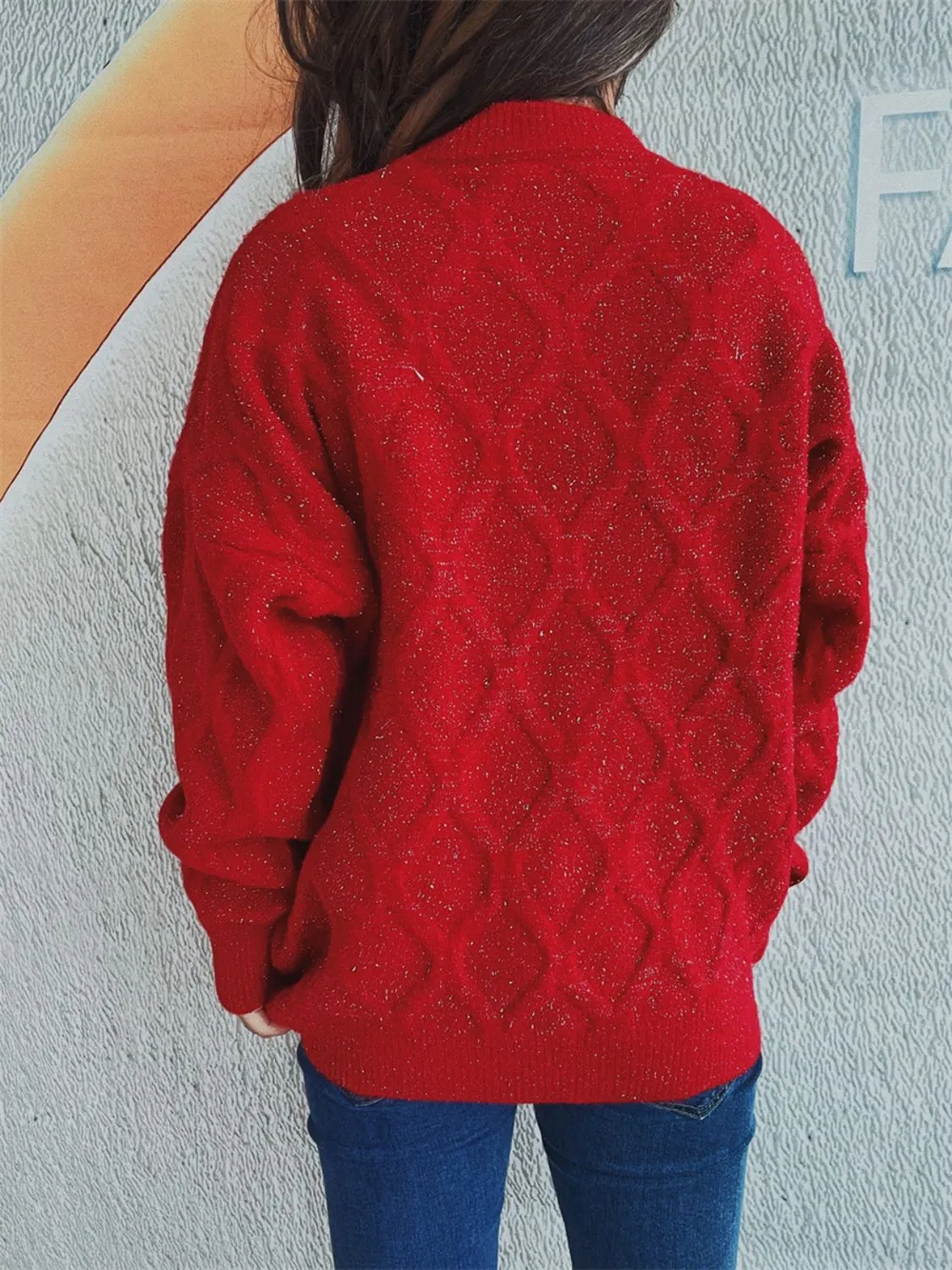 Diamond Round Neck Long Sleeve Sweater, image 25