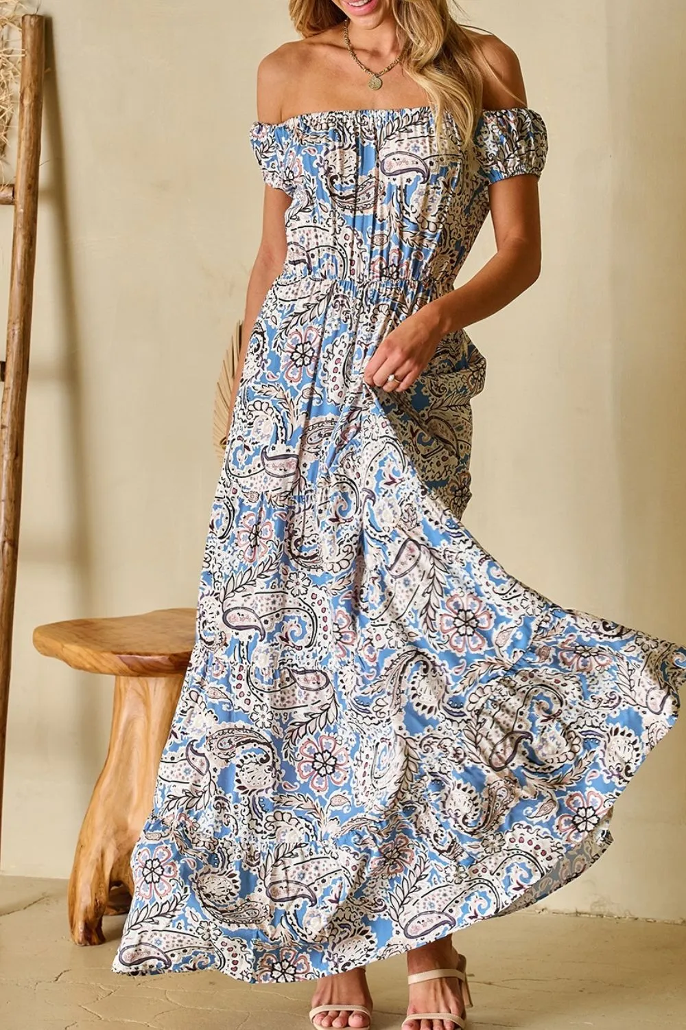 Boho Paisley Print Off Shoulder Maxi Dress, image 9