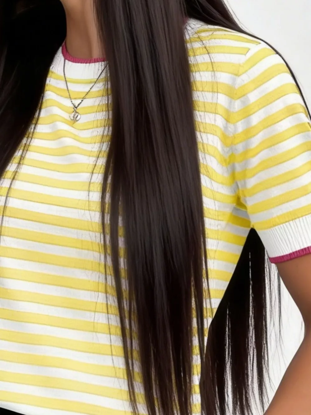 Contrast Trim Striped Short Sleeve Knit Top, image 9