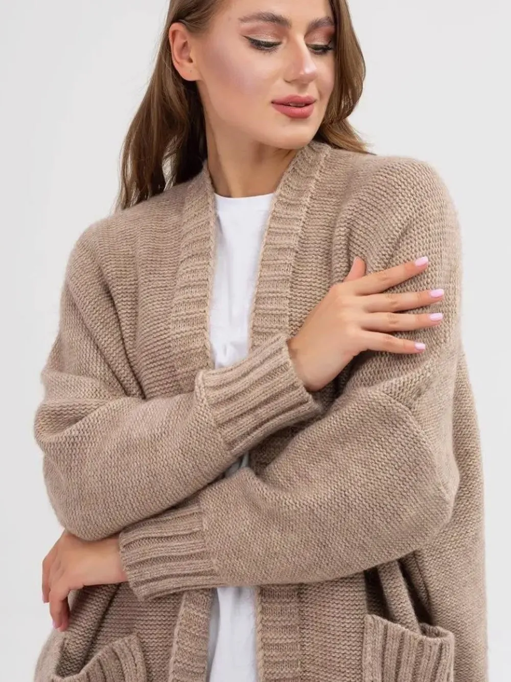 Pocketed Open Front Long Sleeve Longline Cardigan, image 5