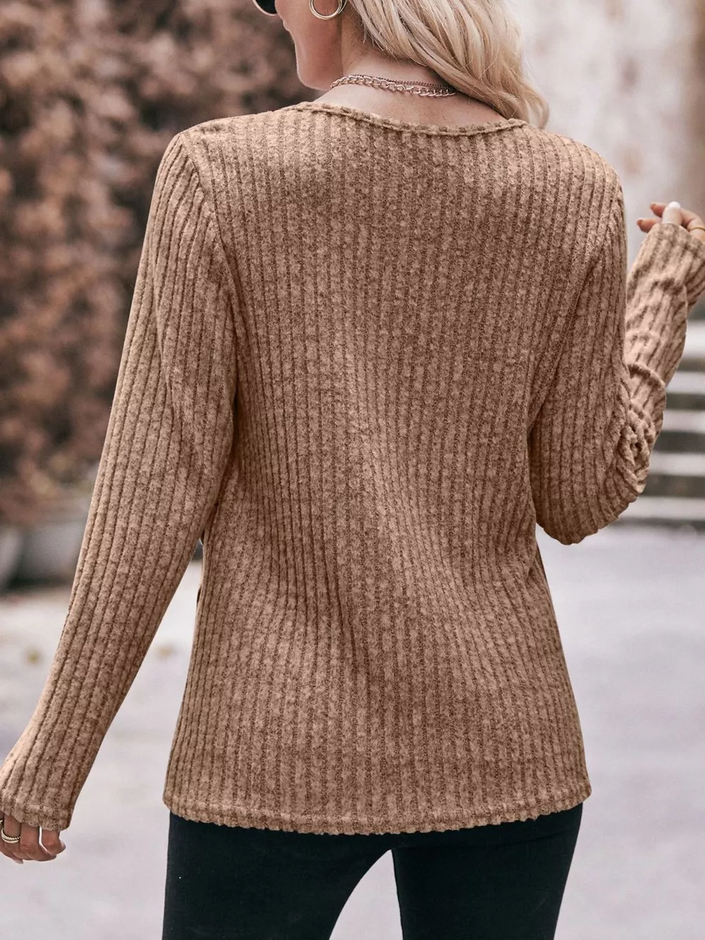 Ribbed Knit Long Sleeve T-Shirt, image 23