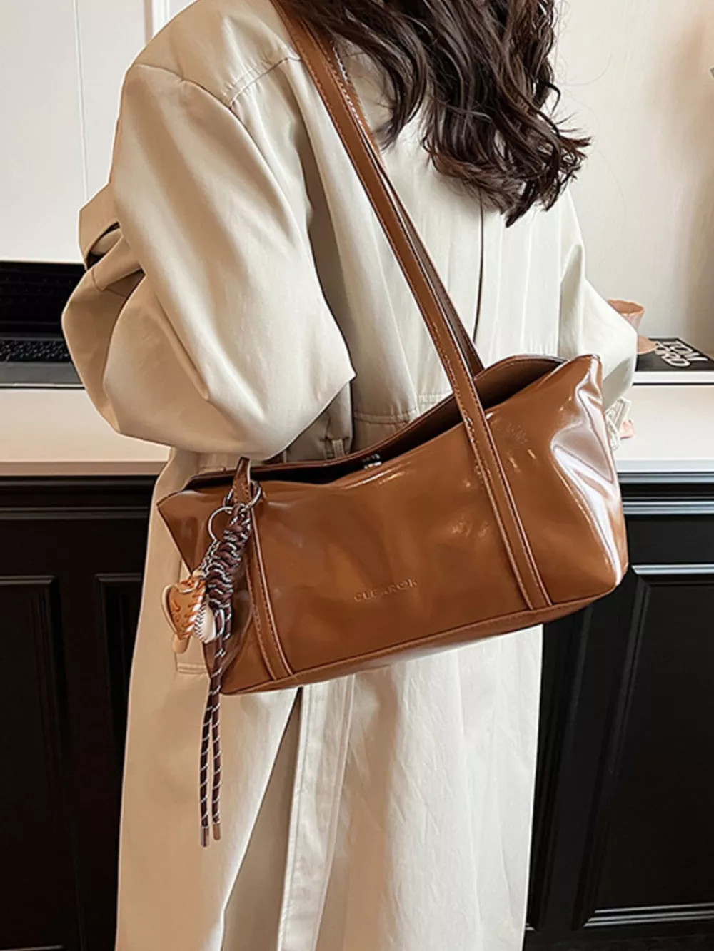 Solid Color Leather Shoulder Bag, image 2