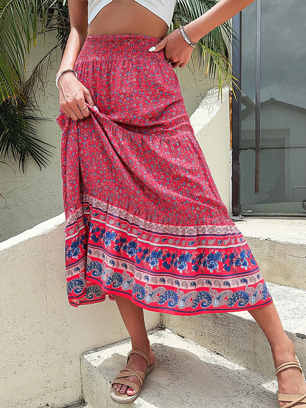 Printed Tiered High Waist Skirt, image 4