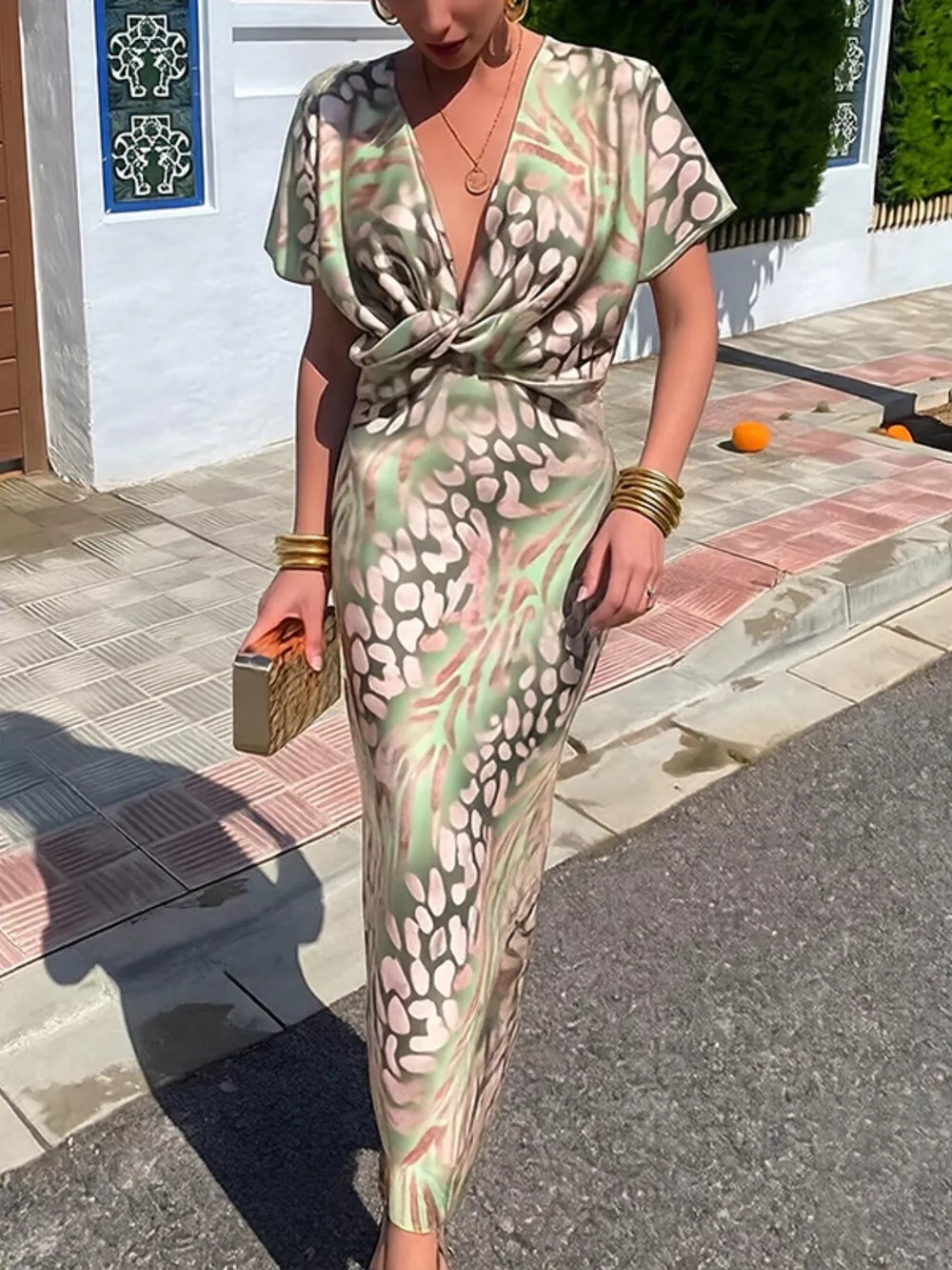 Full Size Twist-Front Animal Print Maxi Dress Plus Size, image 2