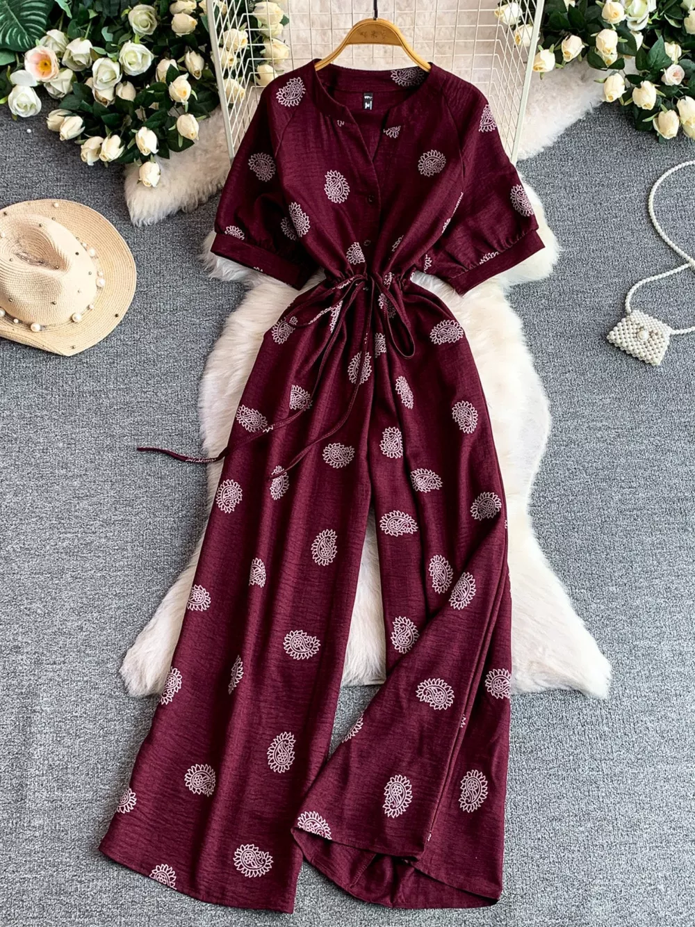 Printed Short Sleeve Wide Leg Jumpsuit, image 15