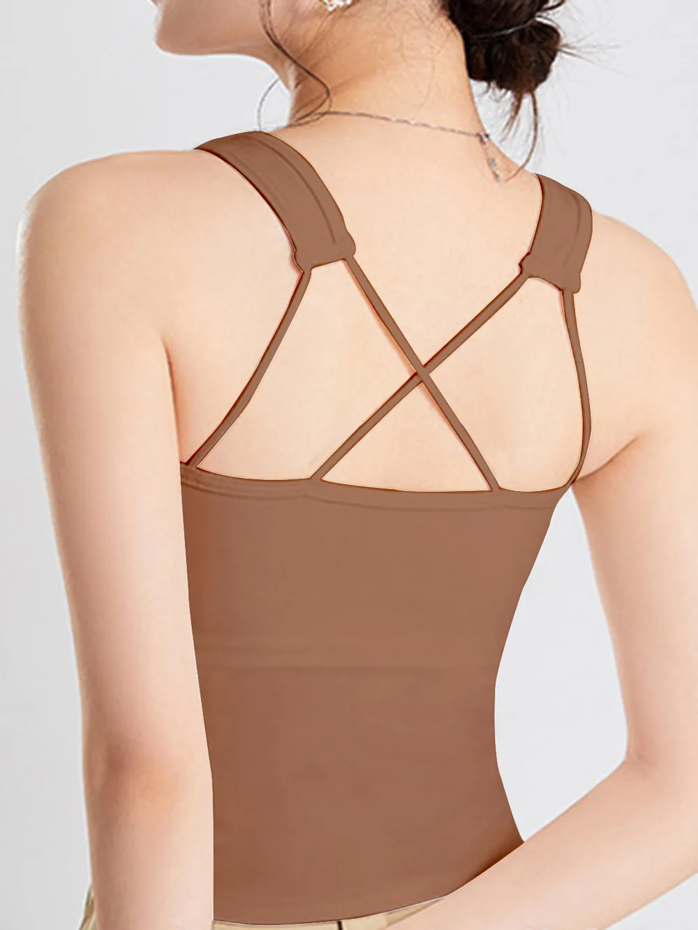 Crisscross Scoop Neck Wide Strap Cropped Tank with Chest Pads, image 17