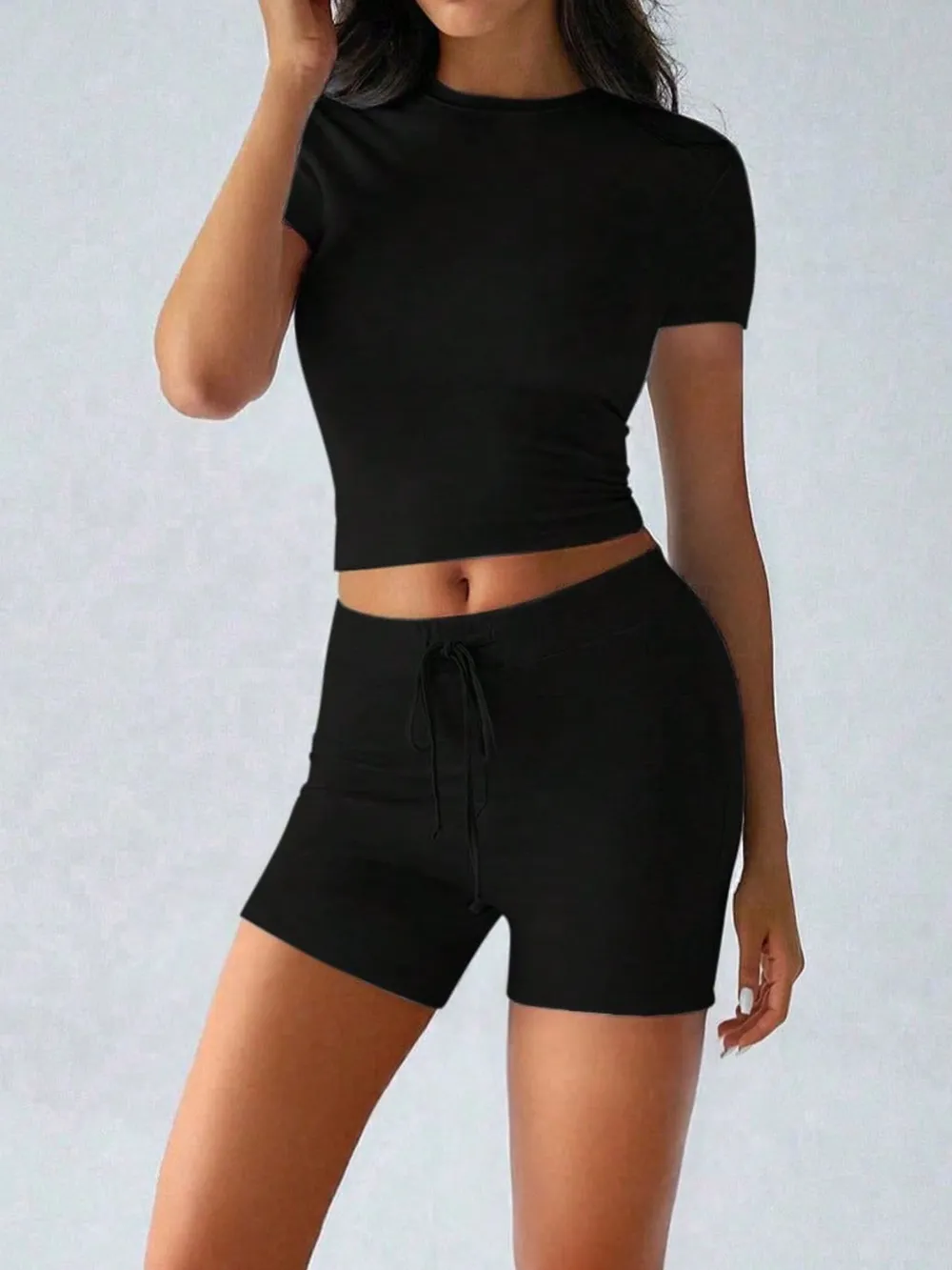 Round Neck Short Sleeve Top and Shorts Set, image 7