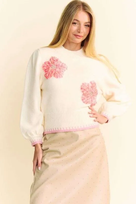 Flower Patch Fuzzy Mock Neck Sweater, image 4