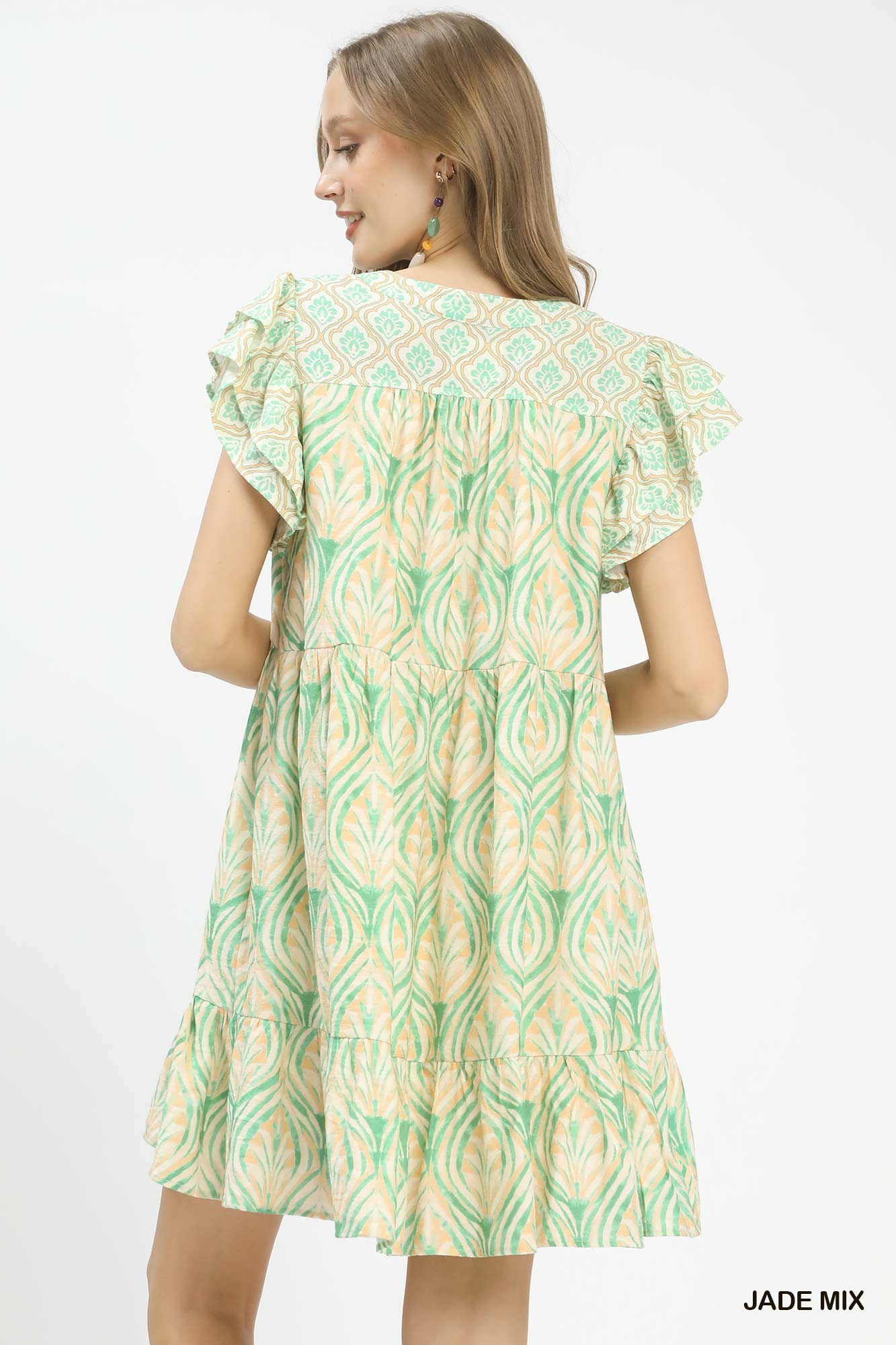 Mix Printed Flutter Sleeve Dress, image 5