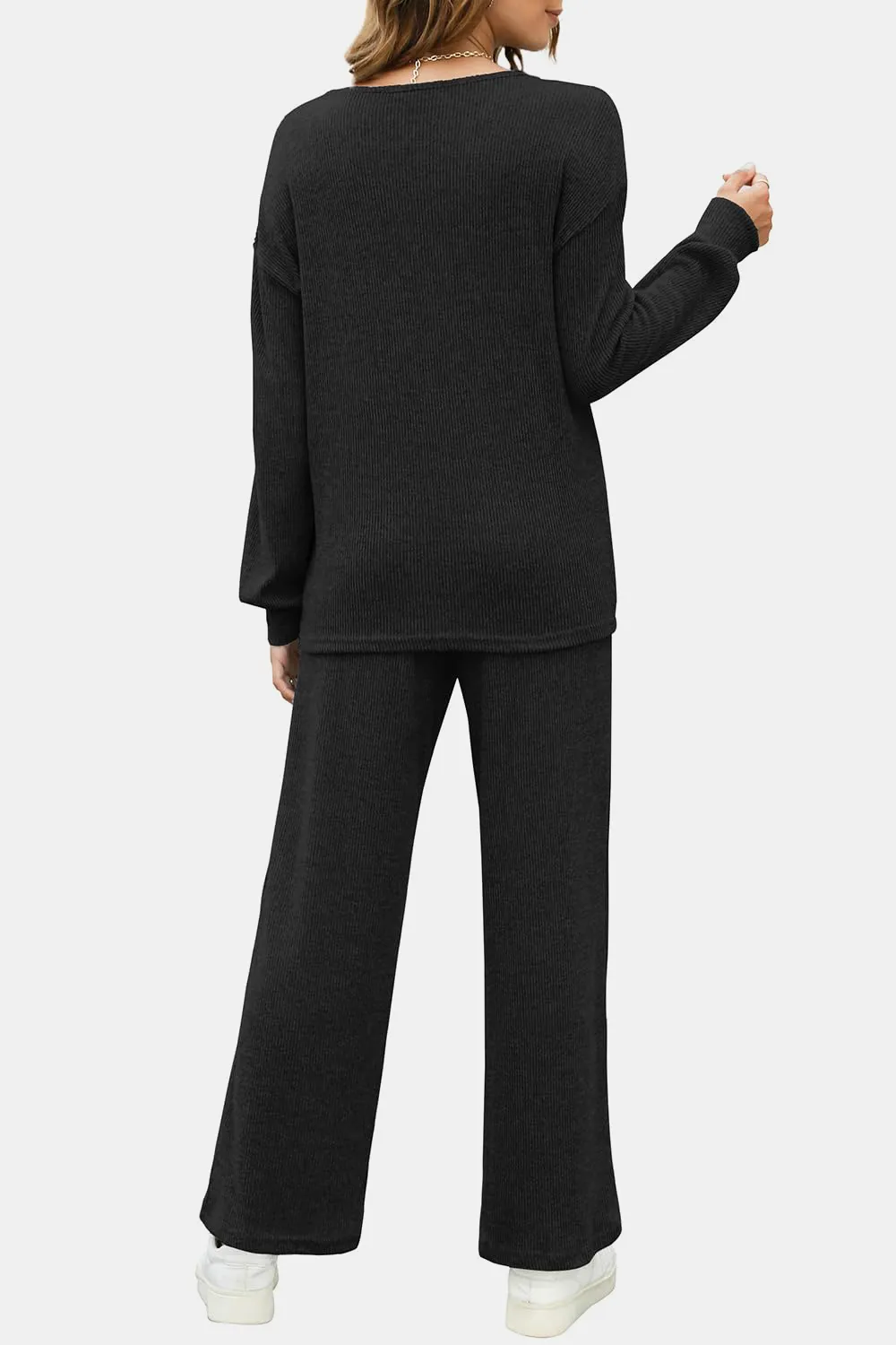 Round Neck Long Sleeve Top and Pants Set, image 7