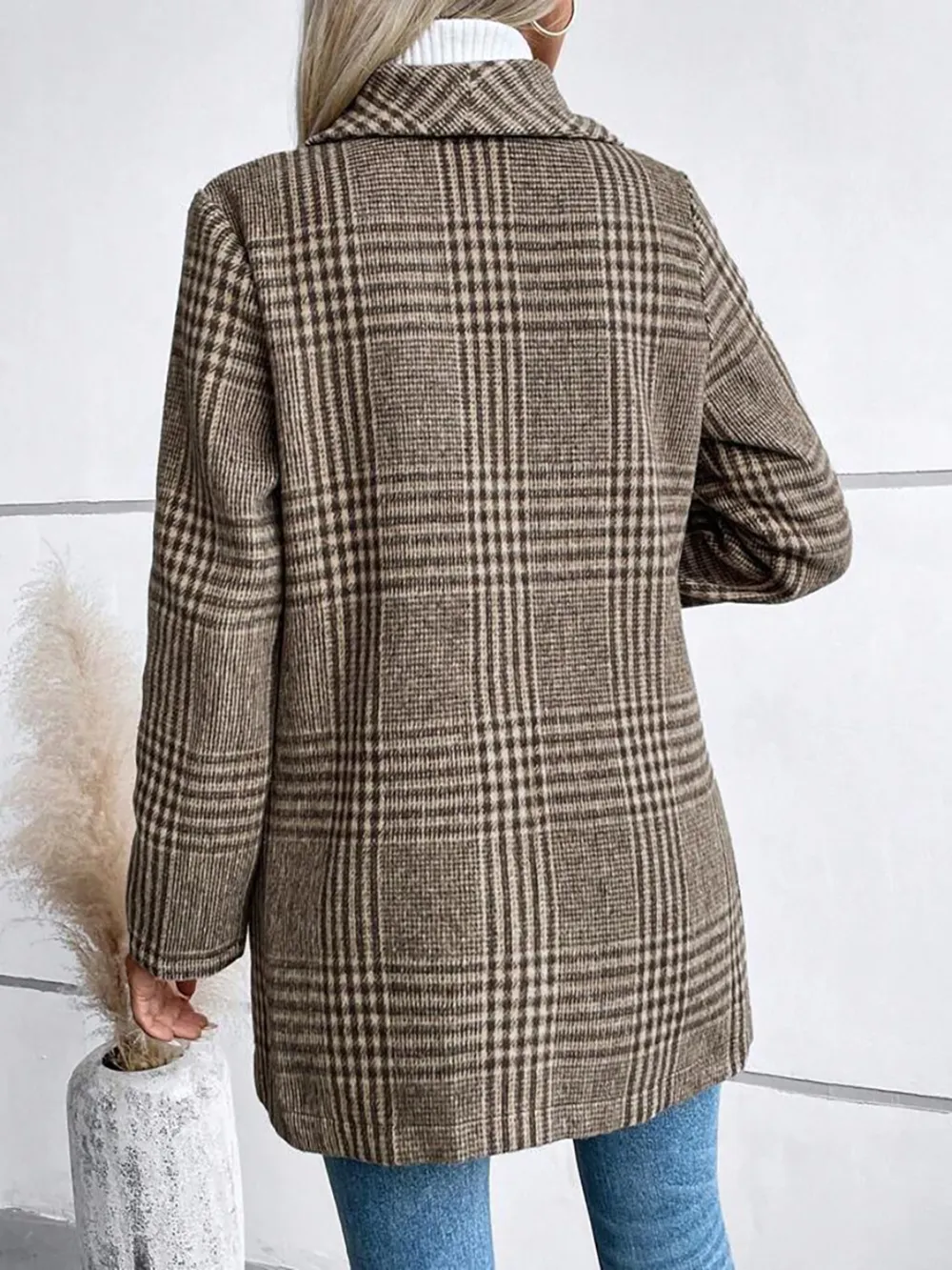 Plaid Collared Neck Long Sleeve Jacket, image 6