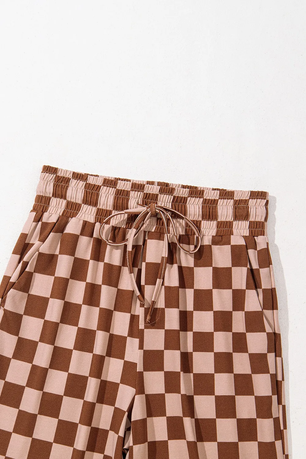 Checkered Elastic High Waist Loose Casual Pants, image 12