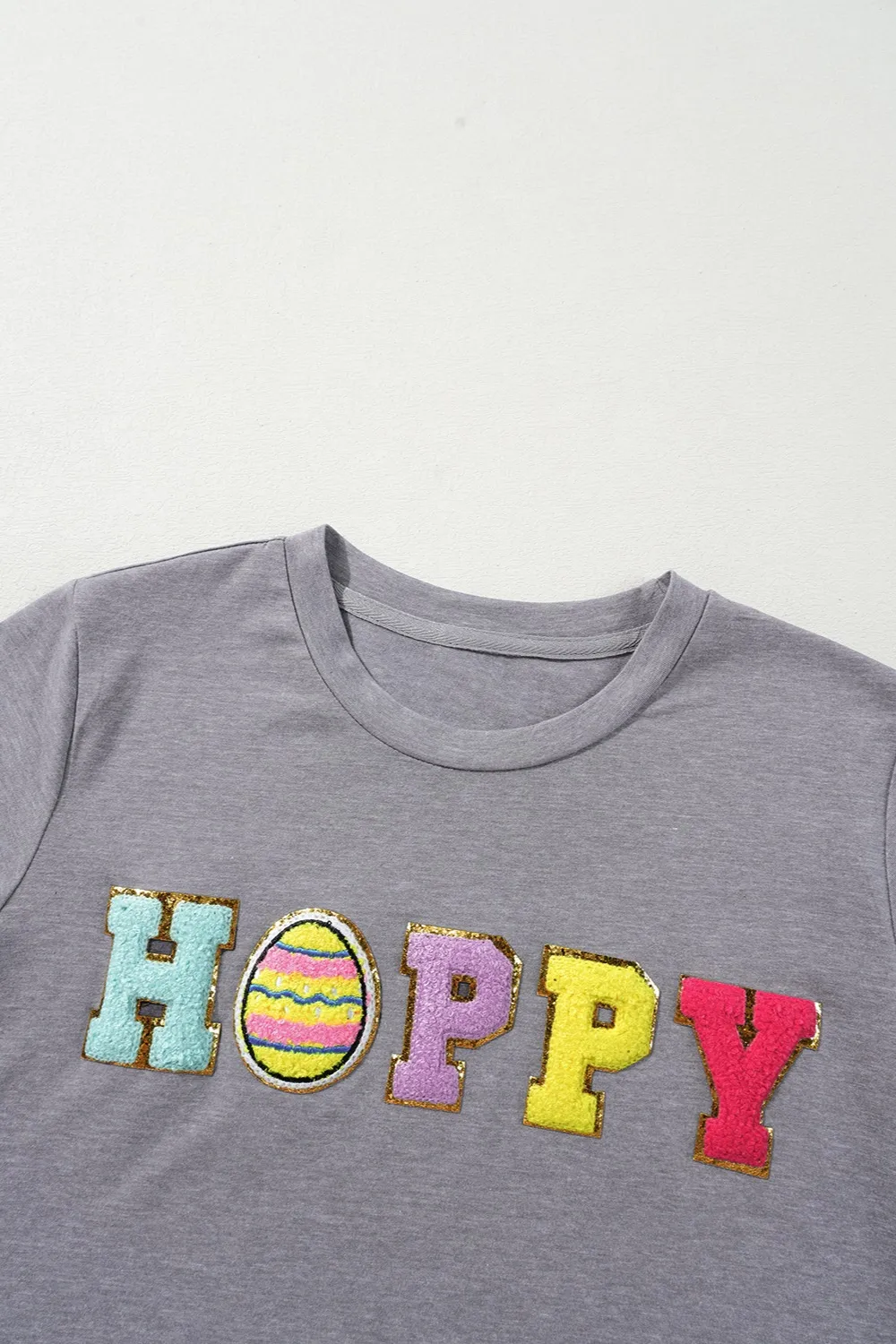 HOPPY Chenille Patch Round Neck Short Sleeve T-Shirt, image 7