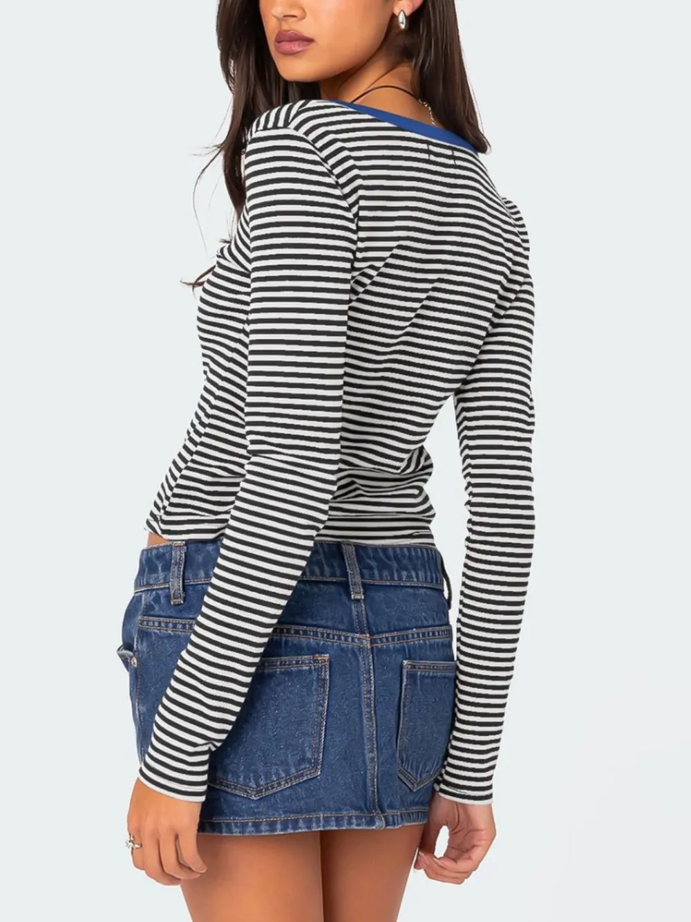 Buttoned Striped Long Sleeve T-Shirt, image 3