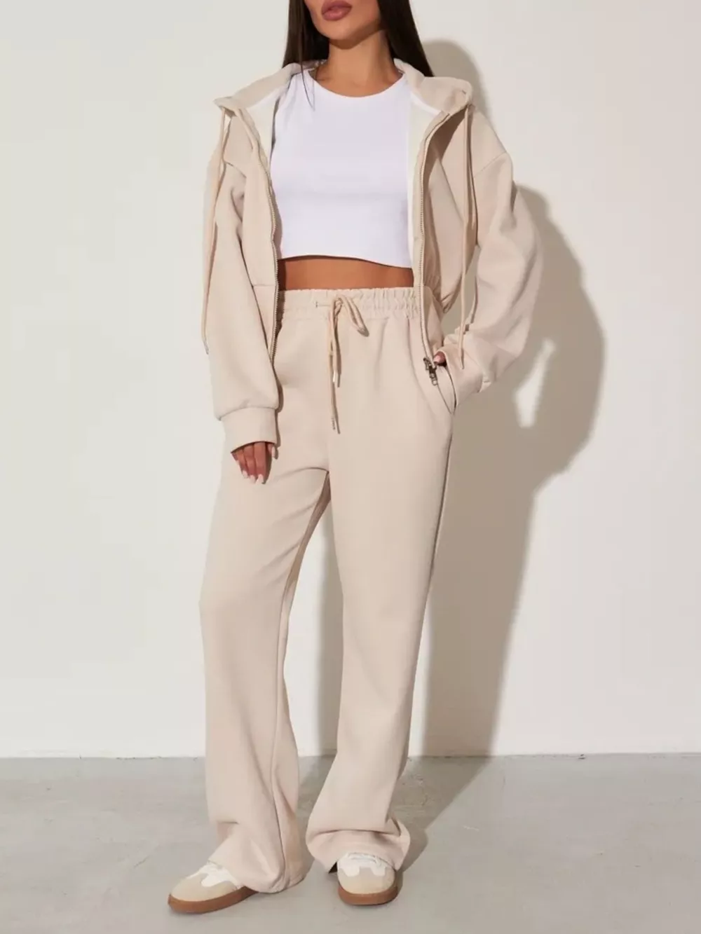 Zip-Up Hoodie and Wide-Leg Pants Set, image 7