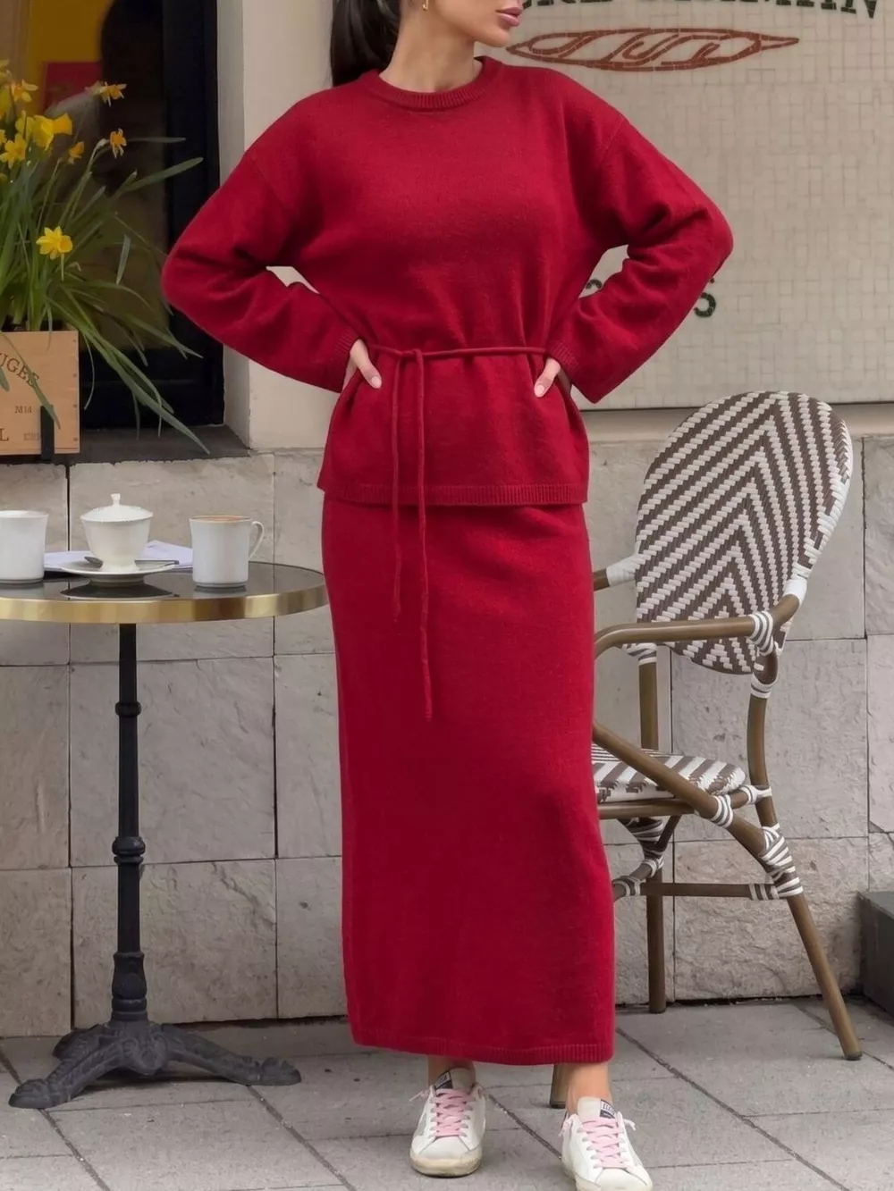 Waist-Tie Detail Sweater and Maxi Skirt Set, image 5