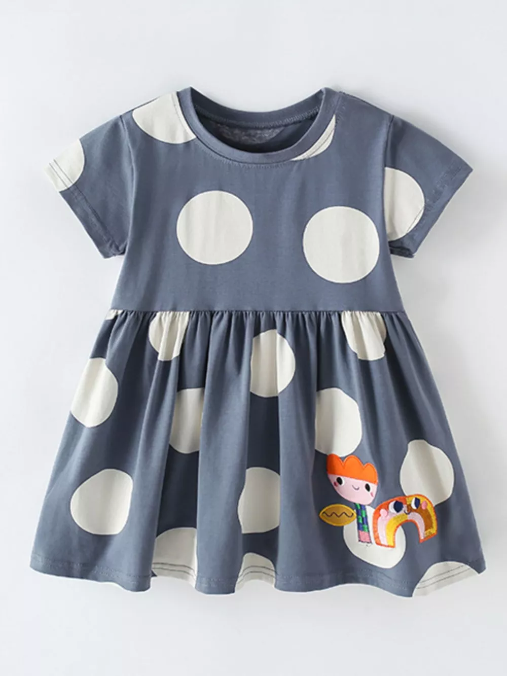 Children's Cute Cartoon Applique Polka Dot Dress, image 2