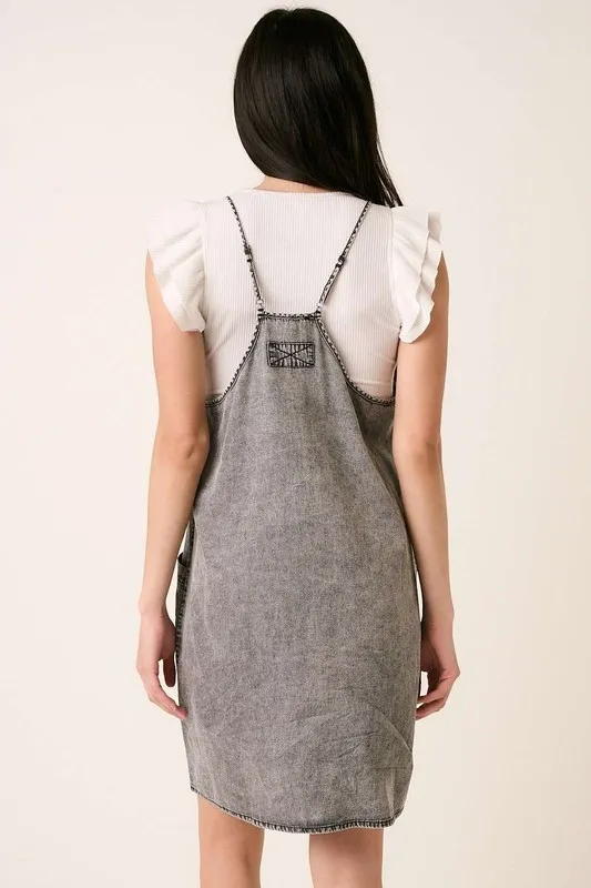 Washed Patch Pocket Mini Cami Denim Dress, image 3