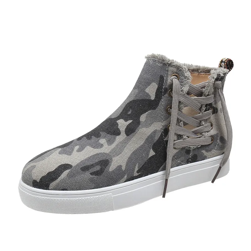 Lace-Up Round Toe Canvas Boots with Side Zip, image 13